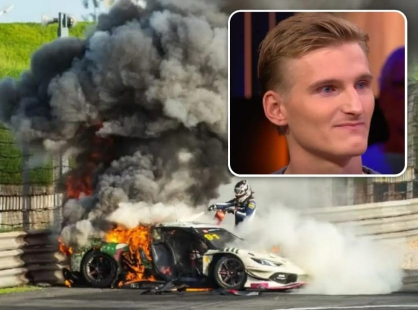 Loek Hartog na het heldhaftige optreden bij het ongeval van zijn Britse collega in de GT-klasse